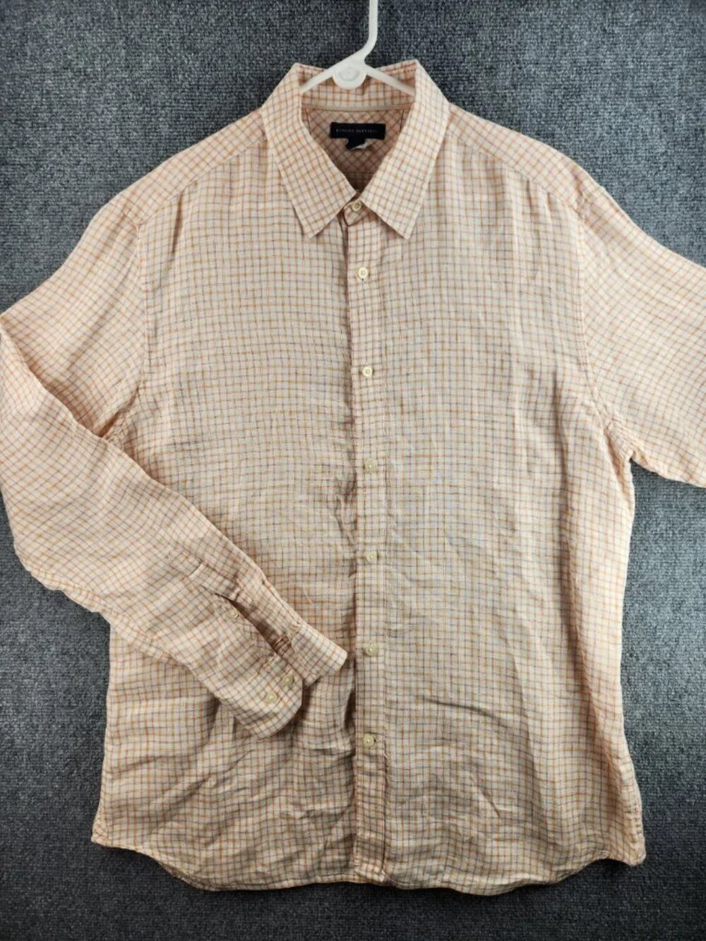 Banana Republic 17-17.5 XL Yellow Orange Plaid Long Sleeve Button Up Shirt Men